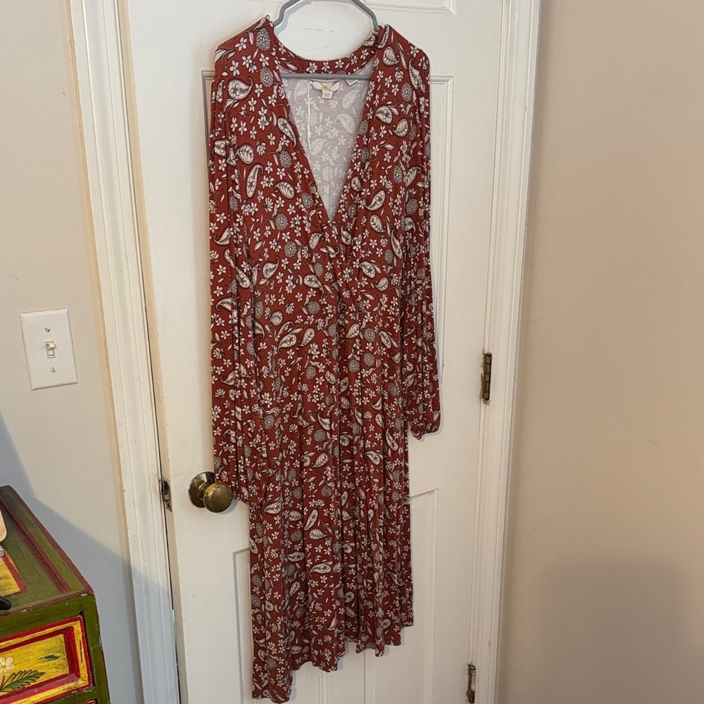 Boden Rust Red Floral Wrap Dress - Long Sleeve